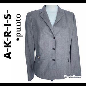 AKRIS Punto Gray Oatmeal Wool Blazer Size 14